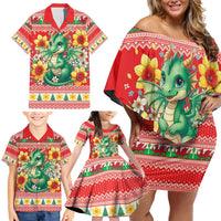 Wales Christmas Family Matching Off Shoulder Short Dress and Hawaiian Shirt Cute Green Welsh Dragon and Daffodils - Wonder Print Shop