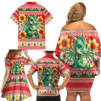 Wales Christmas Family Matching Off Shoulder Short Dress and Hawaiian Shirt Cute Green Welsh Dragon and Daffodils - Wonder Print Shop