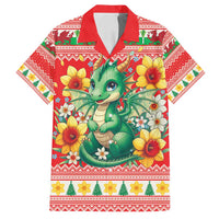 Wales Christmas Family Matching Off Shoulder Short Dress and Hawaiian Shirt Cute Green Welsh Dragon and Daffodils - Wonder Print Shop