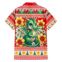 Wales Christmas Family Matching Off Shoulder Short Dress and Hawaiian Shirt Cute Green Welsh Dragon and Daffodils - Wonder Print Shop