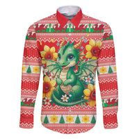 Wales Christmas Family Matching Off Shoulder Short Dress and Hawaiian Shirt Cute Green Welsh Dragon and Daffodils - Wonder Print Shop