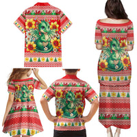 Wales Christmas Family Matching Puletasi and Hawaiian Shirt Cute Green Welsh Dragon and Daffodils - Wonder Print Shop