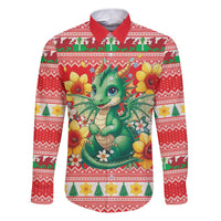 Wales Christmas Family Matching Puletasi and Hawaiian Shirt Cute Green Welsh Dragon and Daffodils - Wonder Print Shop