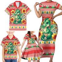 Wales Christmas Family Matching Short Sleeve Bodycon Dress and Hawaiian Shirt Cute Green Welsh Dragon and Daffodils - Wonder Print Shop