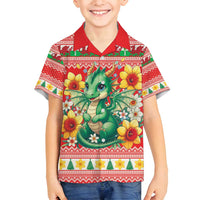 Wales Christmas Family Matching Summer Maxi Dress and Hawaiian Shirt Cute Green Welsh Dragon and Daffodils - Wonder Print Shop