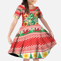 Wales Christmas Family Matching Tank Maxi Dress and Hawaiian Shirt Cute Green Welsh Dragon and Daffodils - Wonder Print Shop