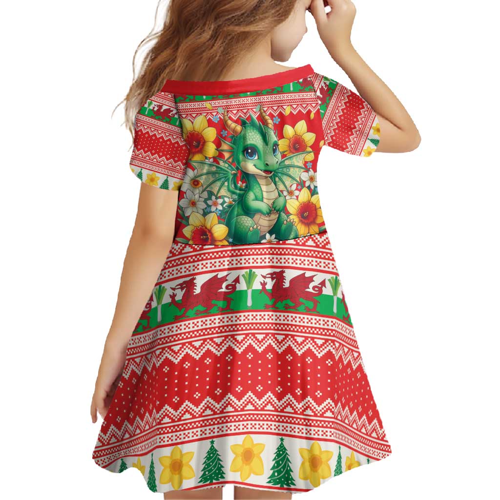 Wales Christmas Family Matching Tank Maxi Dress and Hawaiian Shirt Cute Green Welsh Dragon and Daffodils - Wonder Print Shop