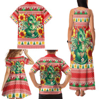 Wales Christmas Family Matching Tank Maxi Dress and Hawaiian Shirt Cute Green Welsh Dragon and Daffodils - Wonder Print Shop