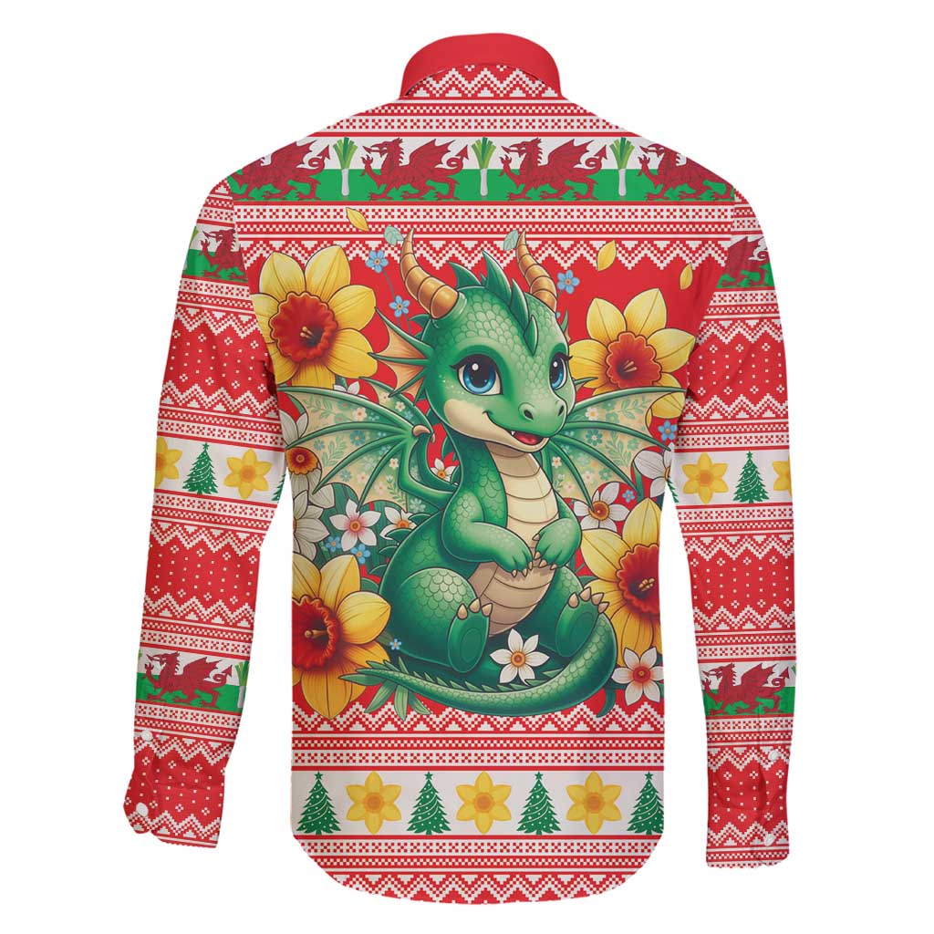 Wales Christmas Family Matching Tank Maxi Dress and Hawaiian Shirt Cute Green Welsh Dragon and Daffodils - Wonder Print Shop