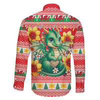 Wales Christmas Family Matching Tank Maxi Dress and Hawaiian Shirt Cute Green Welsh Dragon and Daffodils - Wonder Print Shop