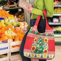 Wales Christmas Grocery Bag Cute Green Welsh Dragon and Daffodils - Wonder Print Shop