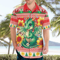 Wales Christmas Hawaiian Shirt Cute Green Welsh Dragon and Daffodils - Wonder Print Shop