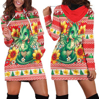 Wales Christmas Hoodie Dress Cute Green Welsh Dragon and Daffodils - Wonder Print Shop