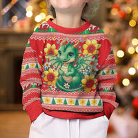 Wales Christmas Kid Ugly Christmas Sweater Cute Green Welsh Dragon and Daffodils - Wonder Print Shop