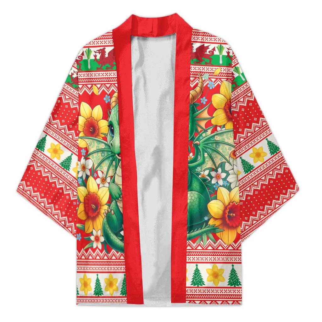 Wales Christmas Kimono Cute Green Welsh Dragon and Daffodils - Wonder Print Shop