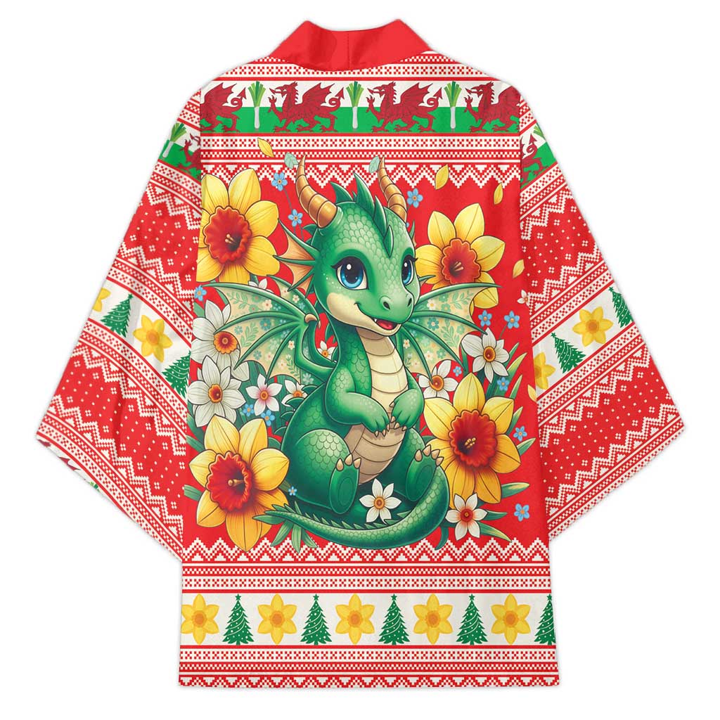Wales Christmas Kimono Cute Green Welsh Dragon and Daffodils - Wonder Print Shop