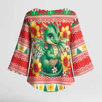 Wales Christmas Kimono Sleeve Blouse Cute Green Welsh Dragon and Daffodils - Wonder Print Shop