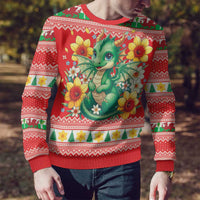 Wales Christmas Ugly Christmas Sweater Cute Green Welsh Dragon and Daffodils - Wonder Print Shop