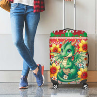 Wales Christmas Luggage Cover Cute Green Welsh Dragon and Daffodils - Wonder Print Shop