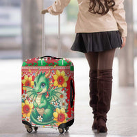 Wales Christmas Luggage Cover Cute Green Welsh Dragon and Daffodils - Wonder Print Shop