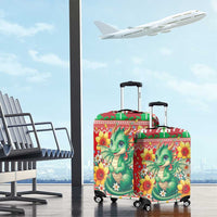 Wales Christmas Luggage Cover Cute Green Welsh Dragon and Daffodils - Wonder Print Shop