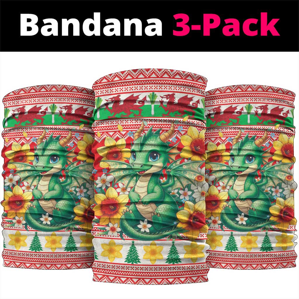 Wales Christmas Neck Gaiter Cute Green Welsh Dragon and Daffodils - Wonder Print Shop