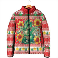 Wales Christmas Padded Jacket Cute Green Welsh Dragon and Daffodils - Wonder Print Shop