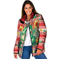 Wales Christmas Padded Jacket Cute Green Welsh Dragon and Daffodils - Wonder Print Shop