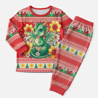 Wales Christmas Pajama Set Cute Green Welsh Dragon and Daffodils - Wonder Print Shop