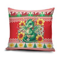 Wales Christmas Pillow Cover Cute Green Welsh Dragon and Daffodils - Wonder Print Shop