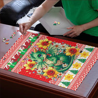 Wales Christmas Puzzle Cute Green Welsh Dragon and Daffodils - Wonder Print Shop