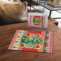 Wales Christmas Puzzle Cute Green Welsh Dragon and Daffodils - Wonder Print Shop