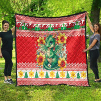 Wales Christmas Quilt Cute Green Welsh Dragon and Daffodils - Wonder Print Shop
