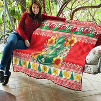 Wales Christmas Quilt Cute Green Welsh Dragon and Daffodils - Wonder Print Shop