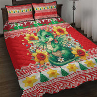 Wales Christmas Quilt Bed Set Cute Green Welsh Dragon and Daffodils - Wonder Print Shop