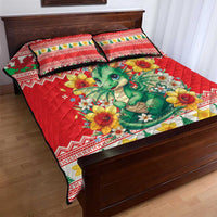 Wales Christmas Quilt Bed Set Cute Green Welsh Dragon and Daffodils - Wonder Print Shop