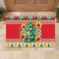 Wales Christmas Rubber Doormat Cute Green Welsh Dragon and Daffodils - Wonder Print Shop