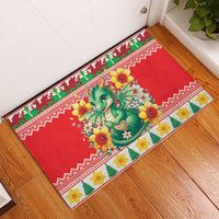 Wales Christmas Rubber Doormat Cute Green Welsh Dragon and Daffodils - Wonder Print Shop