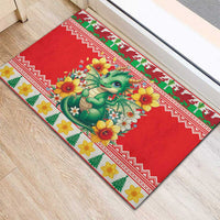Wales Christmas Rubber Doormat Cute Green Welsh Dragon and Daffodils - Wonder Print Shop