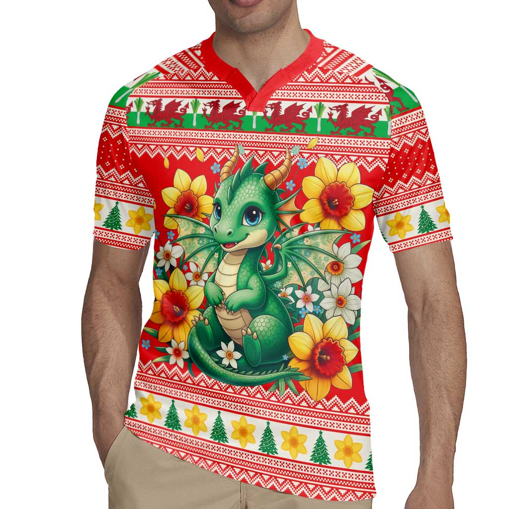 Wales Christmas Rugby Jersey Cute Green Welsh Dragon and Daffodils - Wonder Print Shop