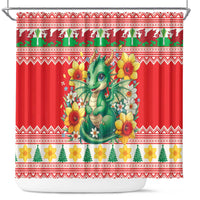 Wales Christmas Shower Curtain Cute Green Welsh Dragon and Daffodils - Wonder Print Shop