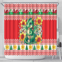 Wales Christmas Shower Curtain Cute Green Welsh Dragon and Daffodils - Wonder Print Shop