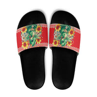 Wales Christmas Slide Sandals Cute Green Welsh Dragon and Daffodils - Wonder Print Shop