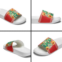 Wales Christmas Slide Sandals Cute Green Welsh Dragon and Daffodils - Wonder Print Shop
