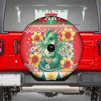 Wales Christmas Spare Tire Cover Cute Green Welsh Dragon and Daffodils - Wonder Print Shop
