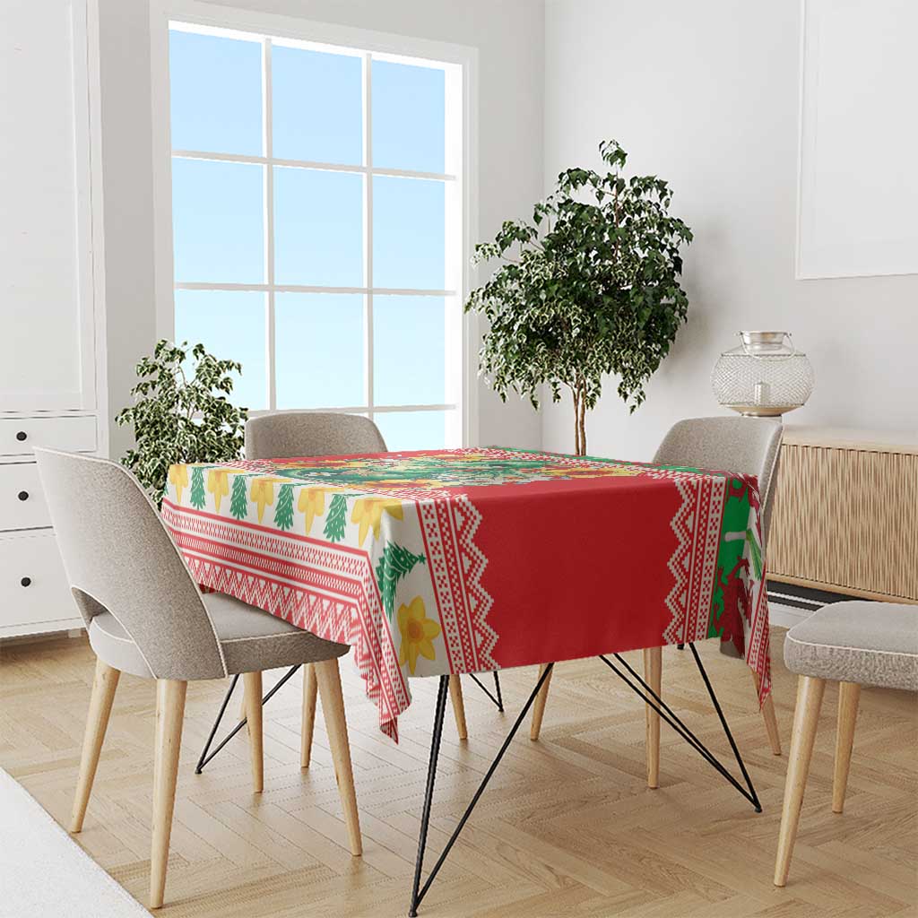 Wales Christmas Tablecloth Cute Green Welsh Dragon and Daffodils - Wonder Print Shop