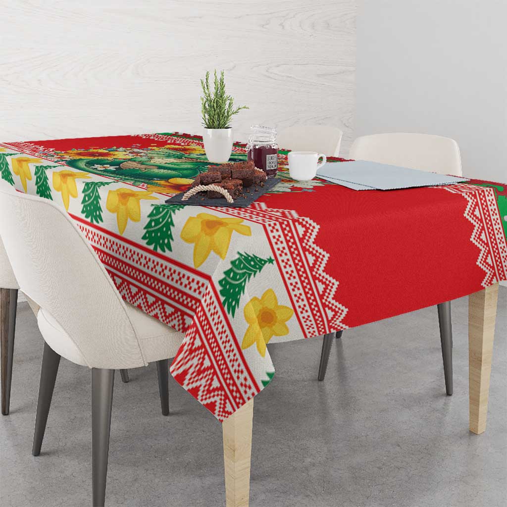 Wales Christmas Tablecloth Cute Green Welsh Dragon and Daffodils - Wonder Print Shop