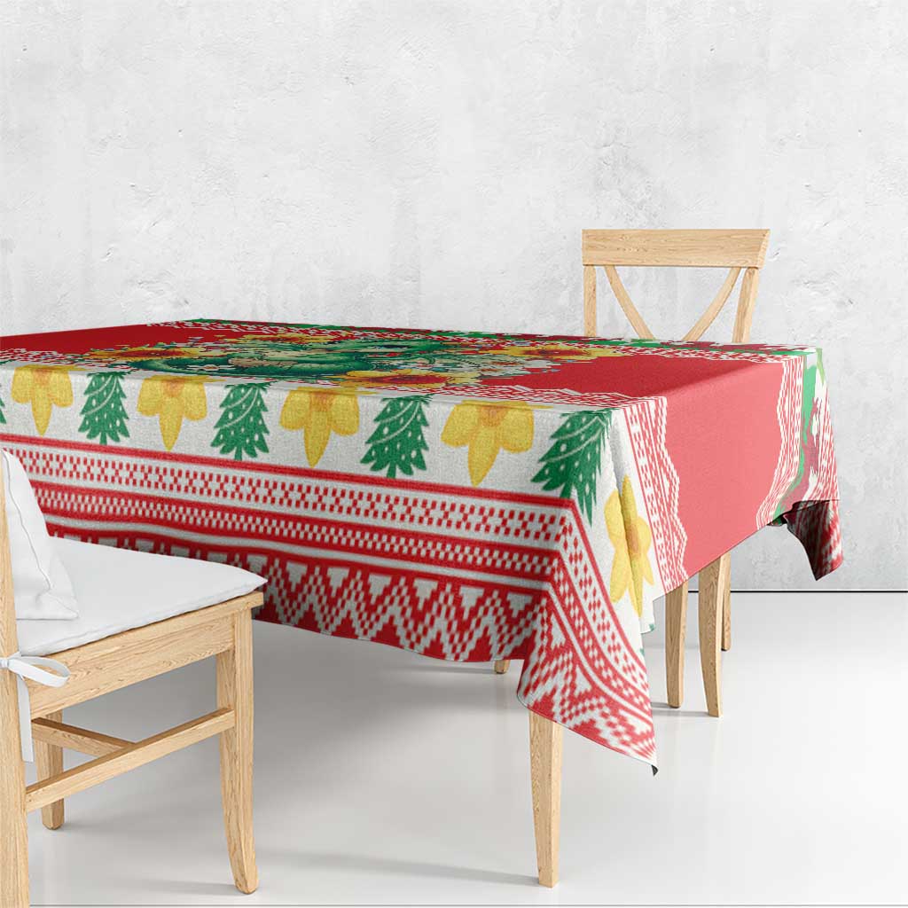 Wales Christmas Tablecloth Cute Green Welsh Dragon and Daffodils - Wonder Print Shop