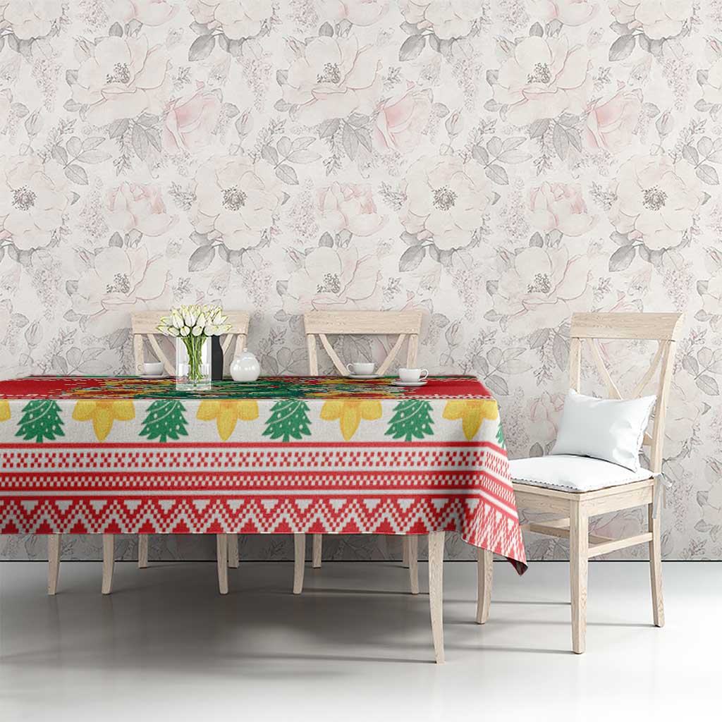 Wales Christmas Tablecloth Cute Green Welsh Dragon and Daffodils - Wonder Print Shop