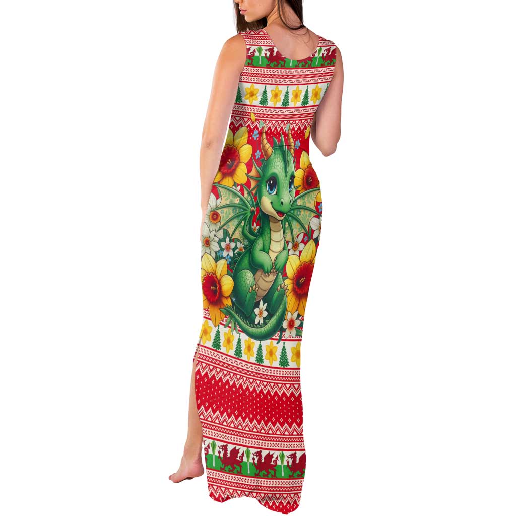 Wales Christmas Tank Maxi Dress Cute Green Welsh Dragon and Daffodils - Wonder Print Shop